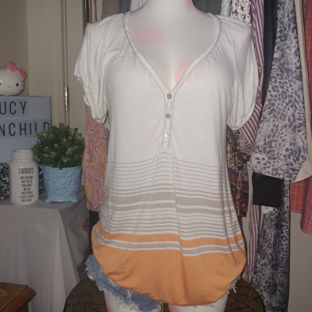 Max Studio // Soft Stripe T Shirt Henley Button